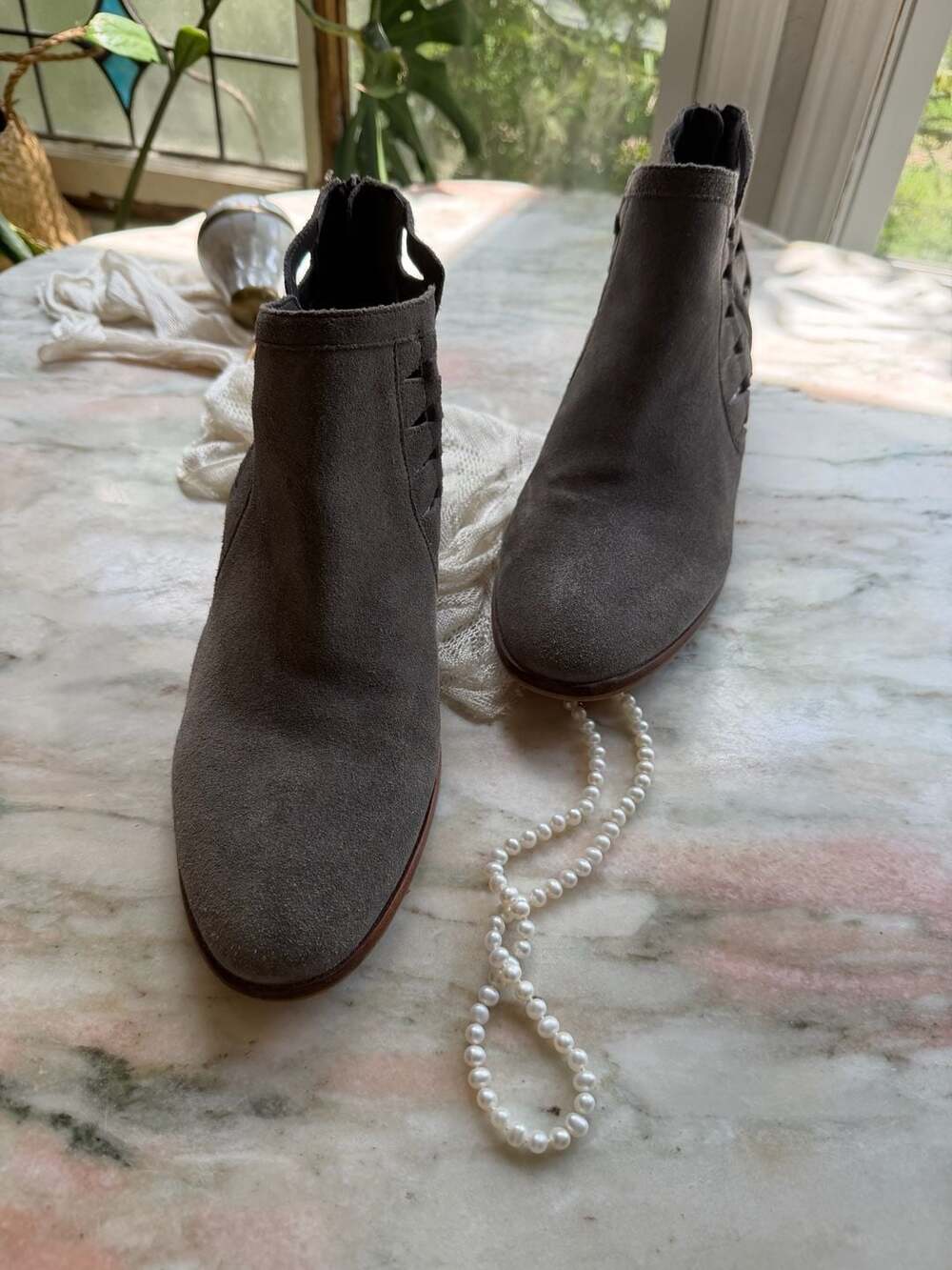 Vince Camuto Peera Graystone Suede Cutout Ankle Booties - Picture 4 of 7